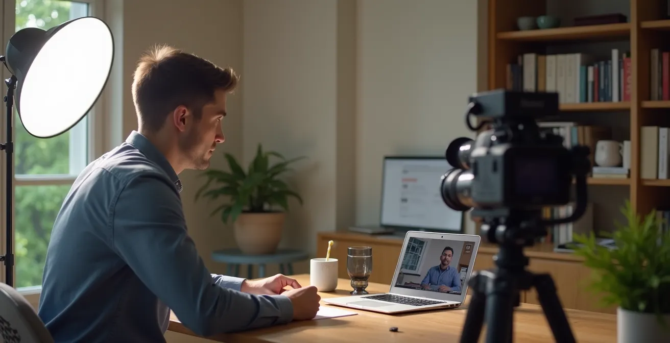 Anwalt präsentiert Fachvortrag in professionellem Online-Webinar-Setting