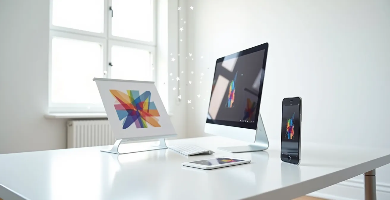 Ein Workflow, der von einem hochauflösenden Printbild zu verschiedenen optimierten Web-Versionen für diverse Endgeräte führt.