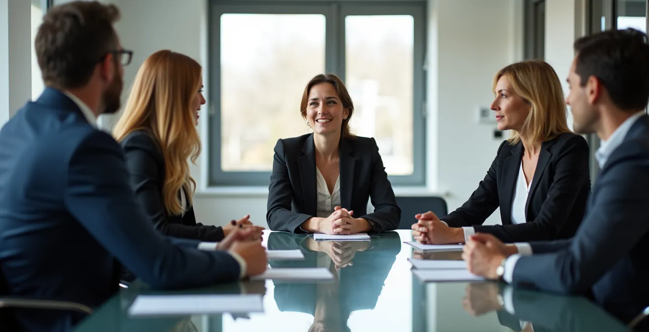 Geschäftsleute in verschiedenen Rollen bei einer strategischen Besprechung