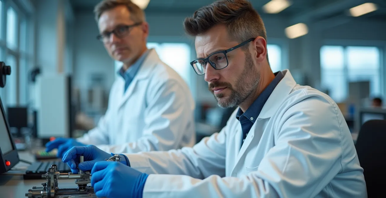 Professionelle Expertenrunde in deutschem Technologie-Forschungszentrum