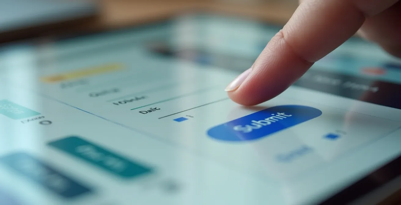 Makroaufnahme eines vereinfachten digitalen Formulars auf deutschem Tablet