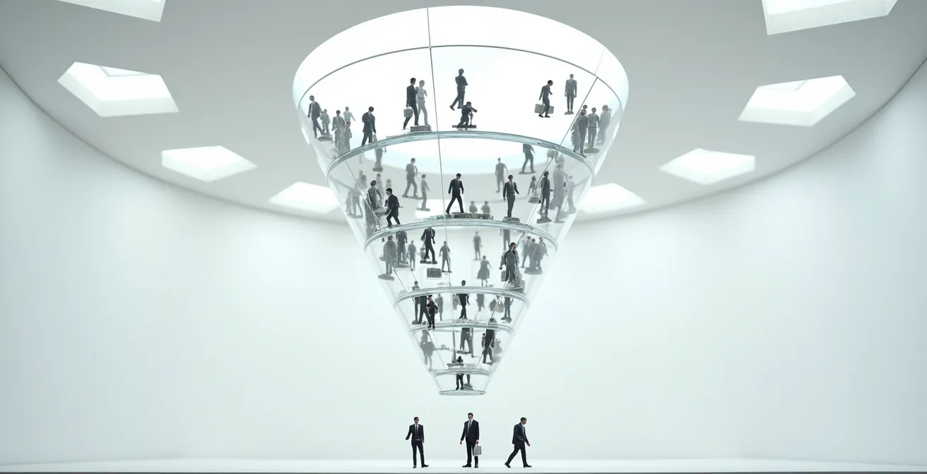 Visualisierung des Keyword-Trichters von informationaler zu transaktionaler Suche