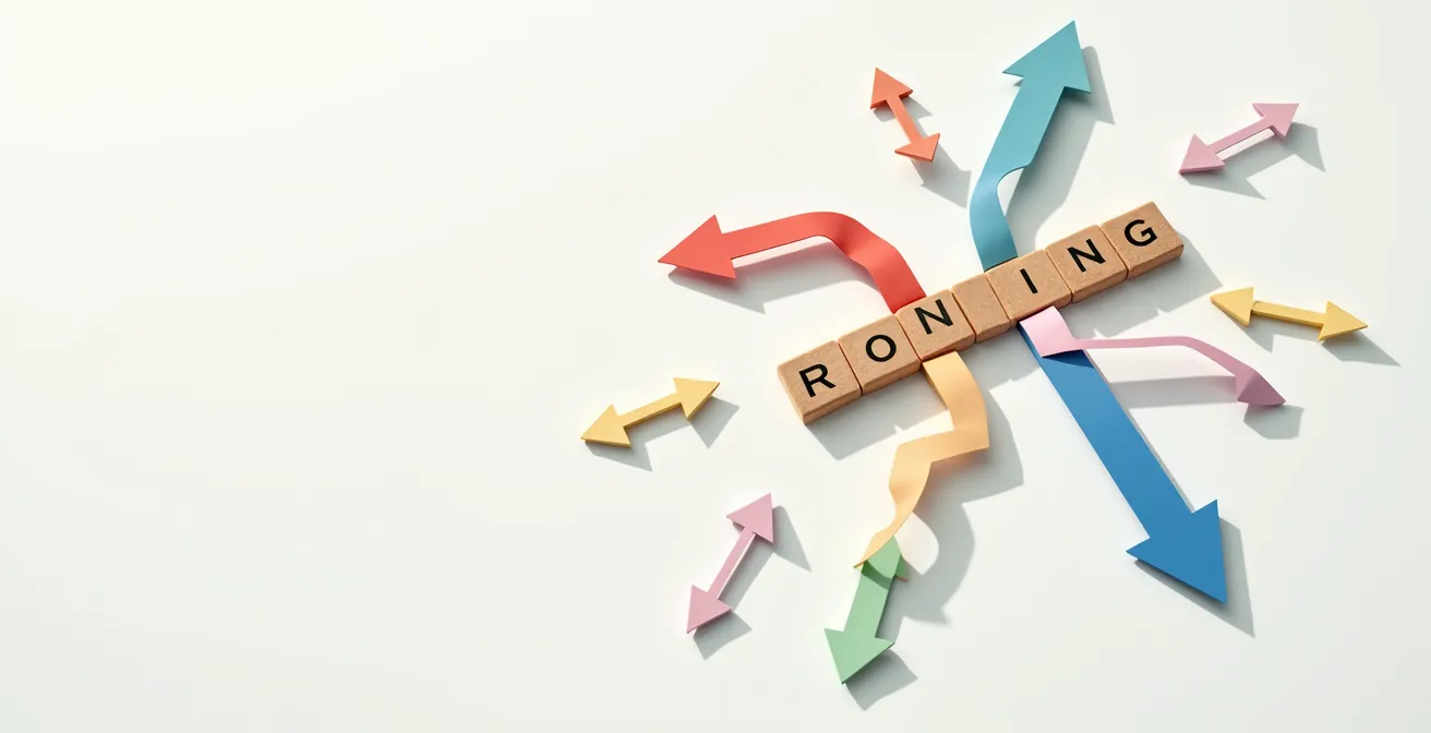 Abstrakte Darstellung verschiedener Layout-Elemente eines Blogartikels in harmonischer Anordnung