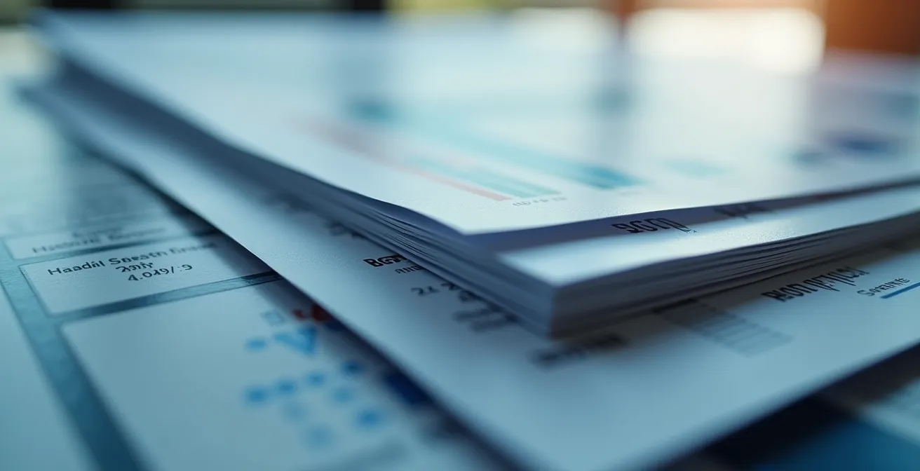 Detailaufnahme von Dokumenten und digitalen Inhalten in professionellem Arbeitsumfeld