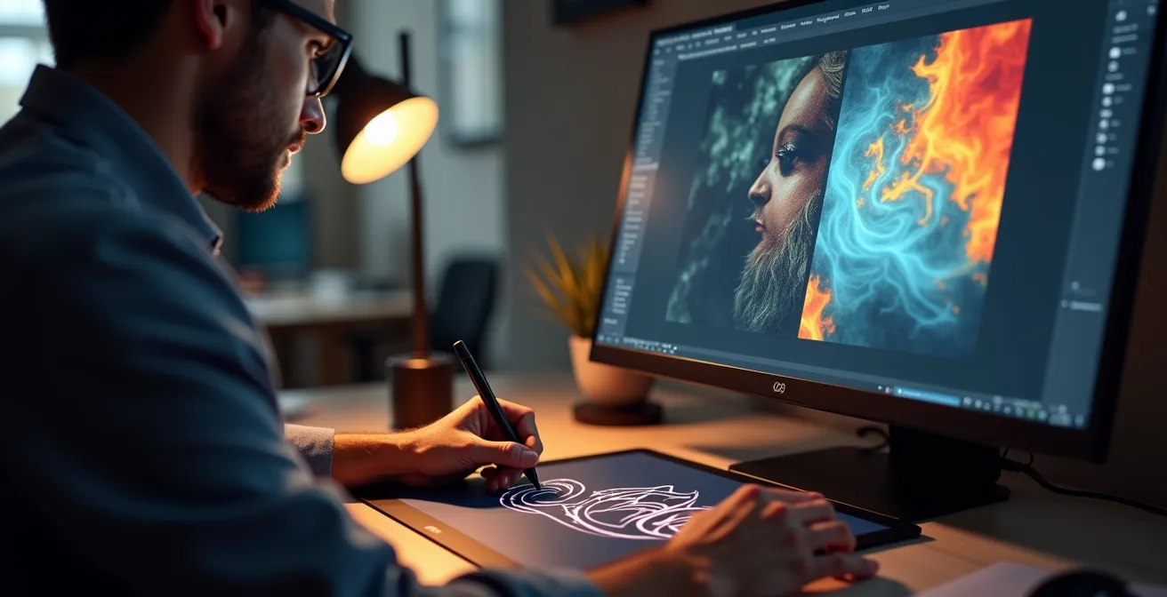 Prozess der digitalen Logo-Restauration von pixeligem JPG zu sauberem Vektor