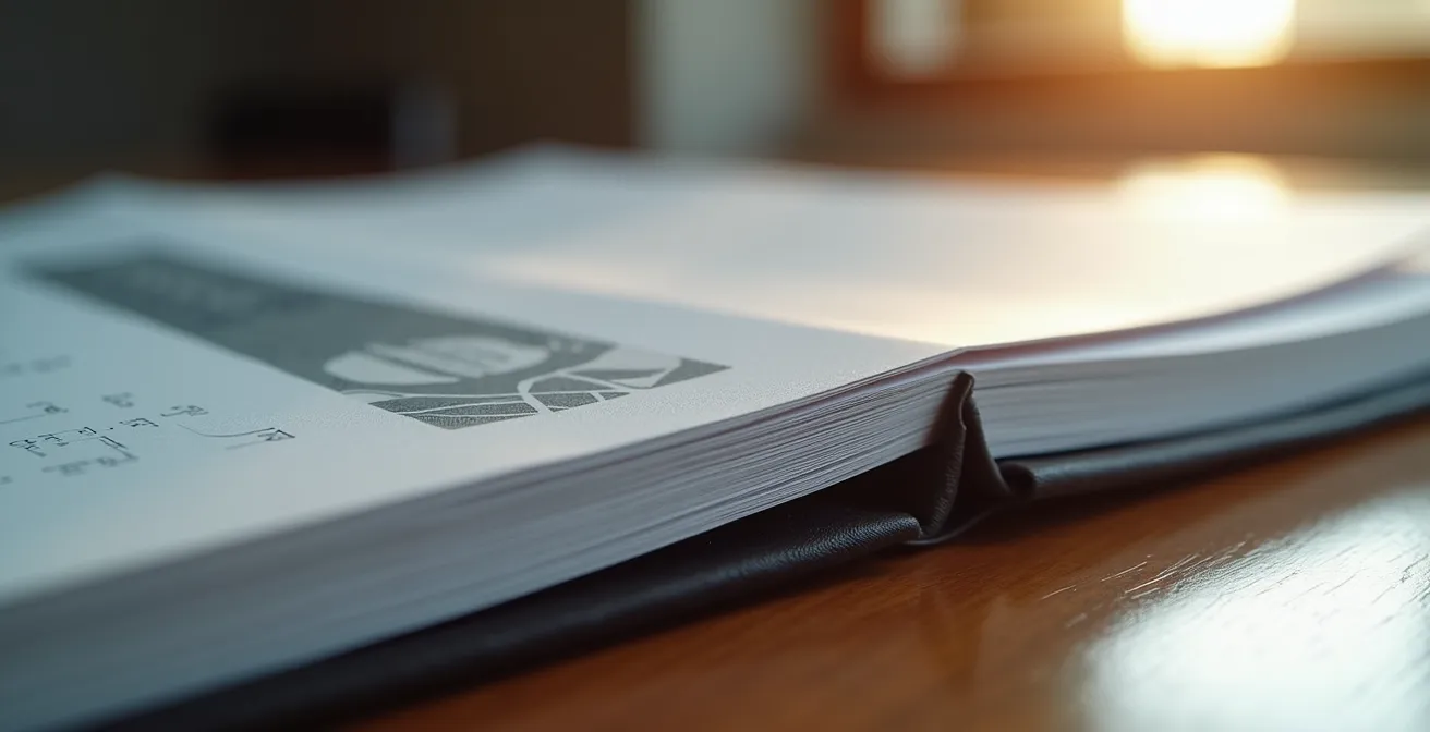 Makroaufnahme einer professionellen B2B-Präsentation mit hochwertigen Designelementen