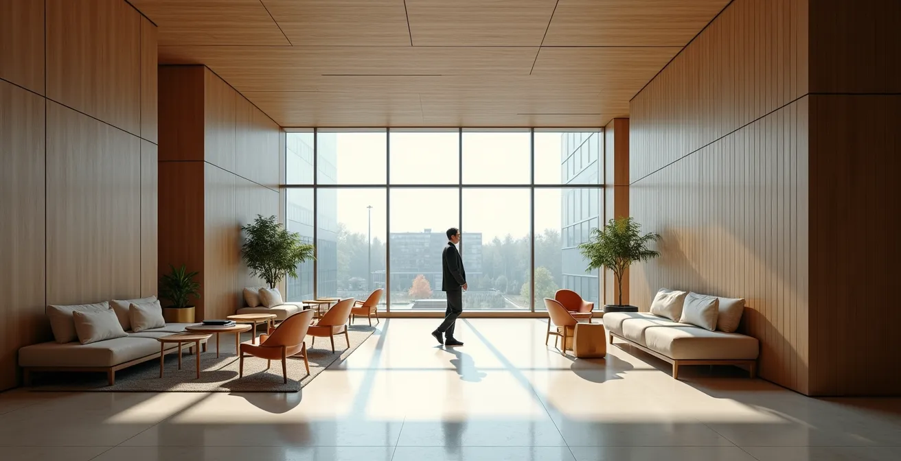 Atmosphärische Aufnahme eines exklusiven VIP-Bereichs in einer deutschen Unternehmensumgebung